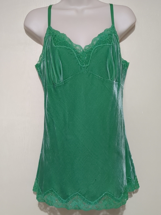 Karen Kane Tops - Karen Kane Velvet Lace Trim V Neck Tank Top Cami Beaded Green Size M